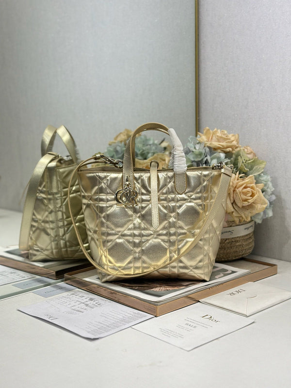 CD Toujours Tote Bag Metallic Gold-Tone Calfskin 288550