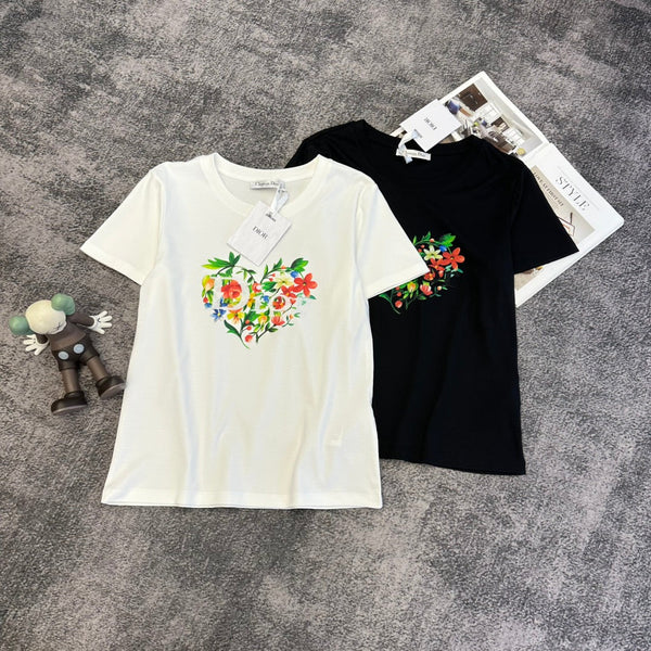 CD SS26 T-shirt à manches courtes Cœur floral en coton 350887