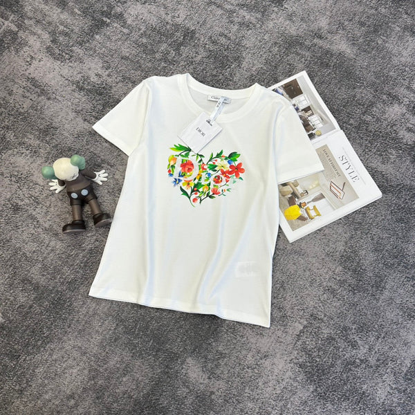CD SS26 T-shirt à manches courtes Cœur floral en coton 350887