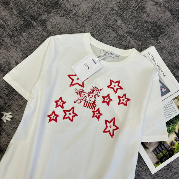 CD SS26 Broderie Licorne Étoiles T-shirt Coton 350679