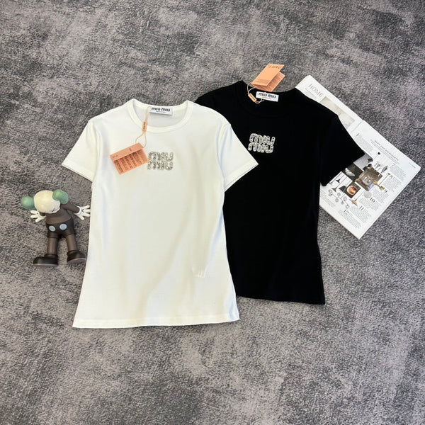 T-shirt Miu PE26 brodé logo cristaux Coton 350561