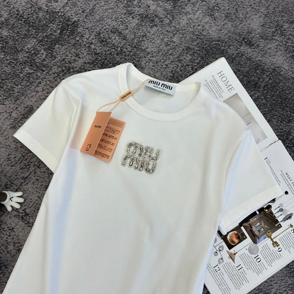 T-shirt Miu PE26 brodé logo cristaux Coton 350561