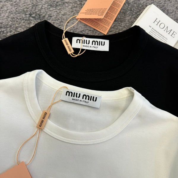 T-shirt Miu PE26 brodé logo cristaux Coton 350561