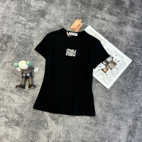 T-shirt Miu PE26 brodé logo cristaux Coton 350561
