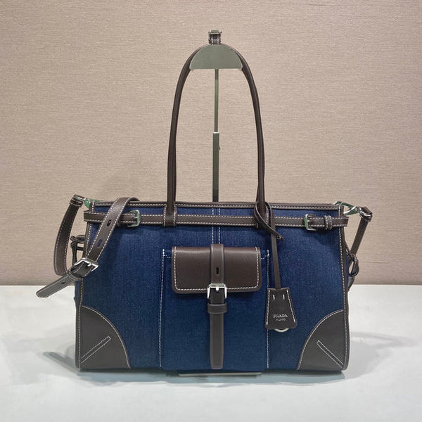 Prada 2026 Bonnie Bag 38cm Blue Brown Denim Leather 351797