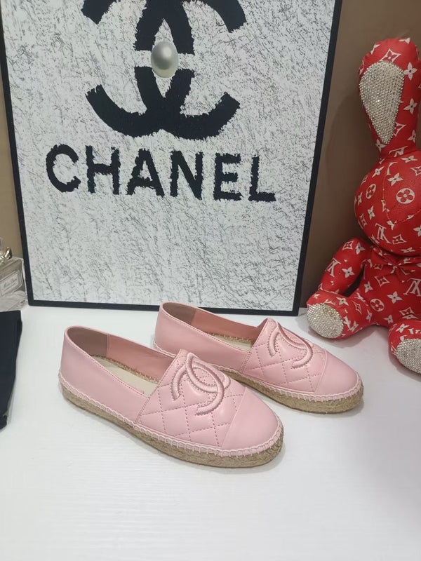Chanel 26s Espadrille Loafers In Light Pink Calfskin With Rope Sole
