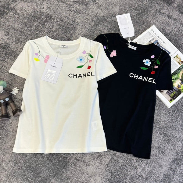 Chanel 2026 T-shirt Manches Courtes Coton Noir et Blanc 359334