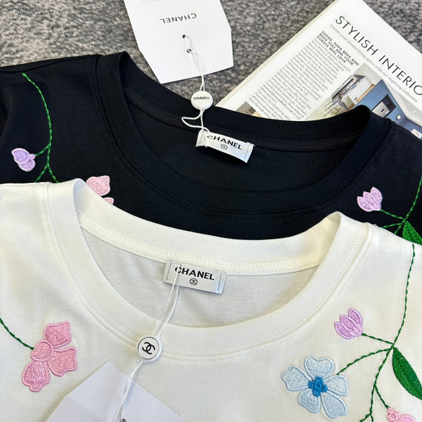 Chanel 2026 T-shirt Manches Courtes Coton Noir et Blanc 359334