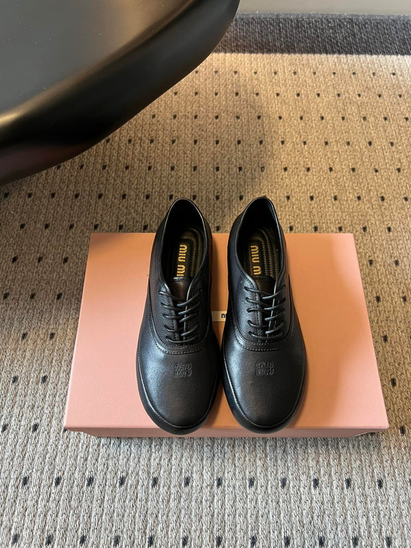 Miu 26s Lace-up Leather Shoes Black Sheepskin 726835