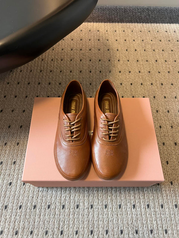 Miu 26s Lace-up Leather Shoes Camel Sheepskin 726837