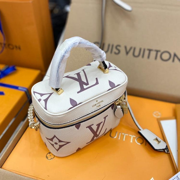 VANITY PM 19CM BIANCO VIOLA MONOGRAMMA TELA PELLE 