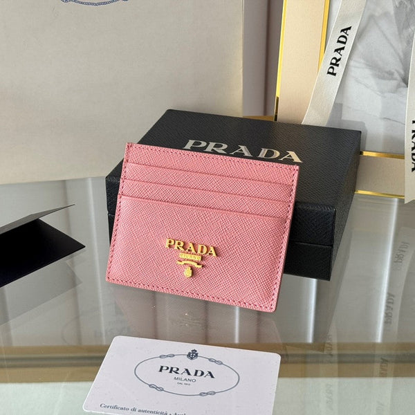 Porta carte Pra Gold Logo-Stamp in pelle Saffiano rosa