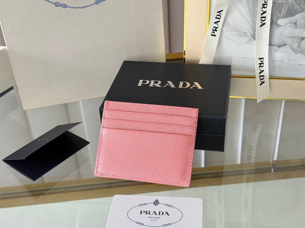 Porta carte Pra Gold Logo-Stamp in pelle Saffiano rosa