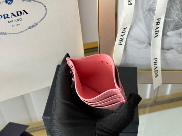 Porta carte Pra Gold Logo-Stamp in pelle Saffiano rosa