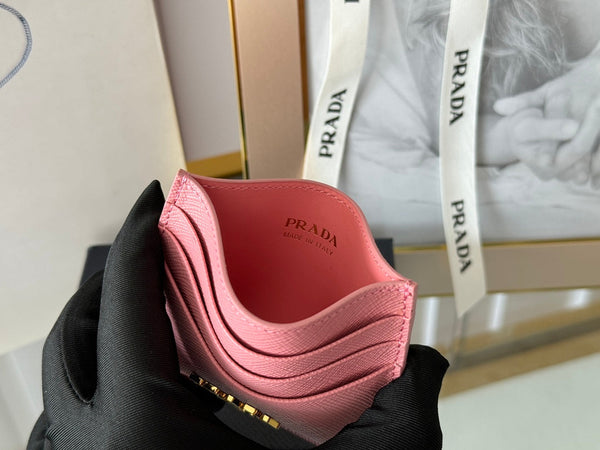 Porta carte Pra Gold Logo-Stamp in pelle Saffiano rosa