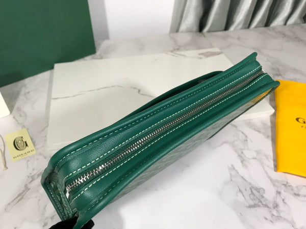 Borsa da toilette Goyard Jouvence in tessuto PVC verde con pelle di mucca
