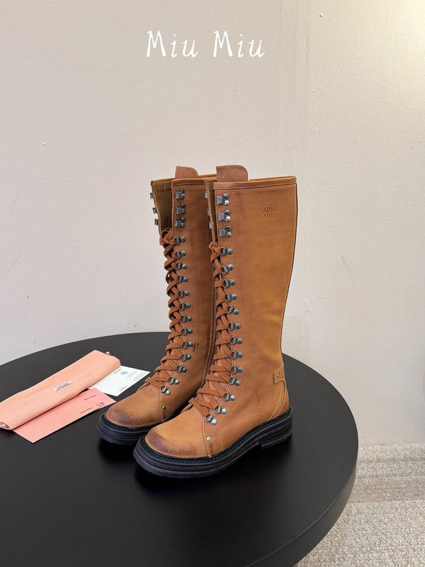 Miu 26s High Hiking Boots Calfskin