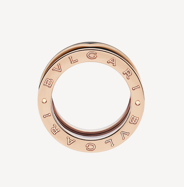 ZERO 1 ANELLO IN ORO ROSA CON DUE FASCE IN CERAMICA NERA OPACA