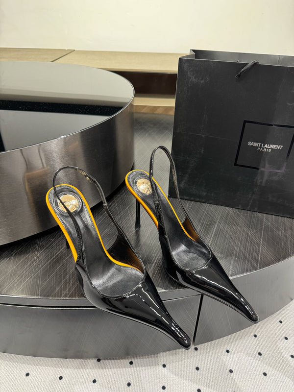 YSL 26s Pointed-Toe Slingback Heels 10.5cm Patent Calfskin