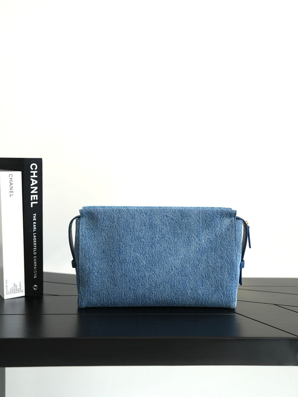CC 2026 Double C Clutch Bag 29.5cm Blue Denim Leather