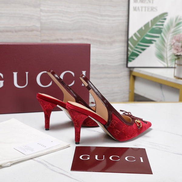GG 26s Slingback Pumps 10cm Gold Hardware With Bow Velvet