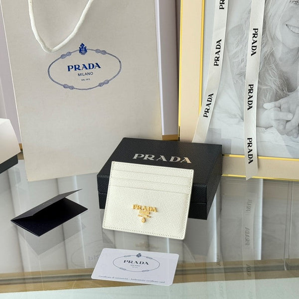 Porta carte Pra Gold Logo-Stamp in pelle Saffiano bianca