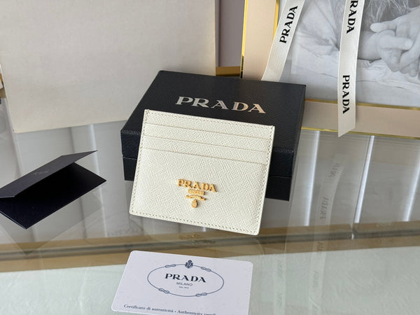 Porta carte Pra Gold Logo-Stamp in pelle Saffiano bianca