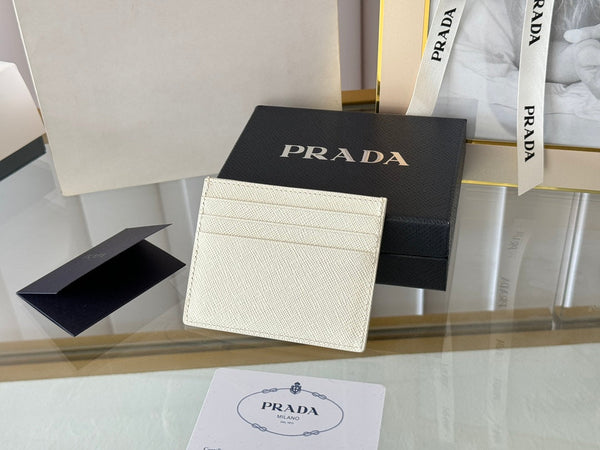 Porta carte Pra Gold Logo-Stamp in pelle Saffiano bianca