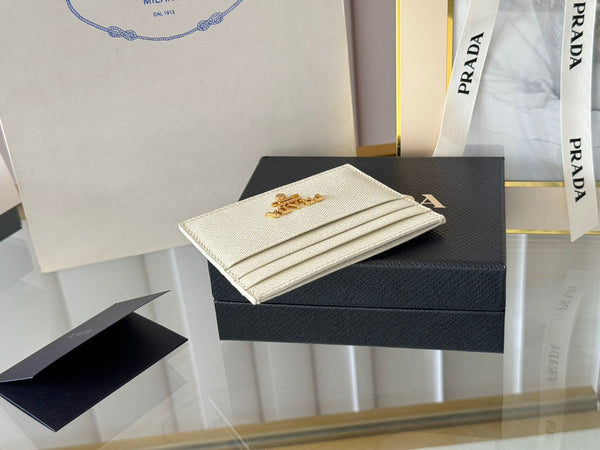 Porta carte Pra Gold Logo-Stamp in pelle Saffiano bianca