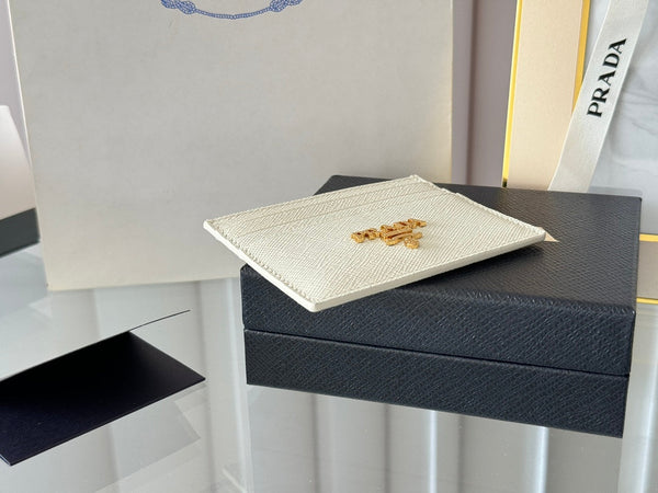 Porta carte Pra Gold Logo-Stamp in pelle Saffiano bianca