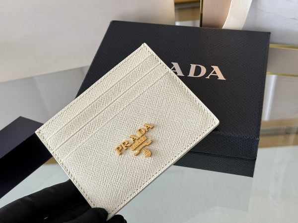 Porta carte Pra Gold Logo-Stamp in pelle Saffiano bianca