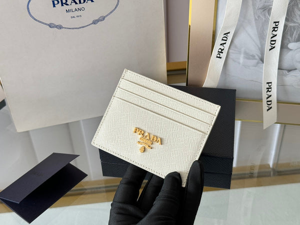 Porta carte Pra Gold Logo-Stamp in pelle Saffiano bianca