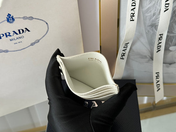 Porta carte Pra Gold Logo-Stamp in pelle Saffiano bianca
