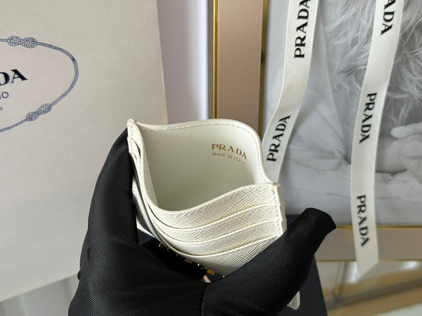 Porta carte Pra Gold Logo-Stamp in pelle Saffiano bianca