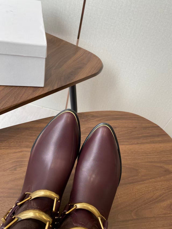 Isabel Marant Meixa Boots Santiag 30mm Burgundy Leather and Metal