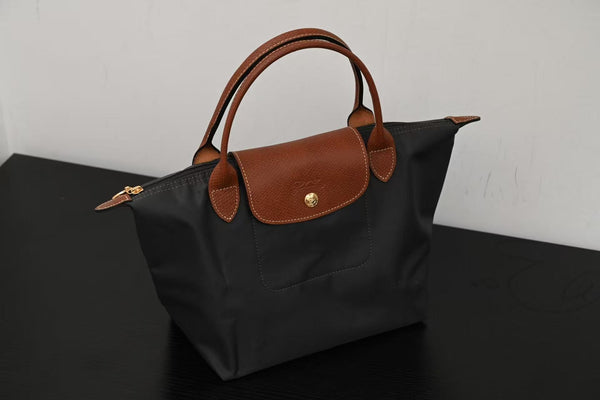 Longchamp Small Le Pliage Tote Bag Brown Black Polyamide Leather