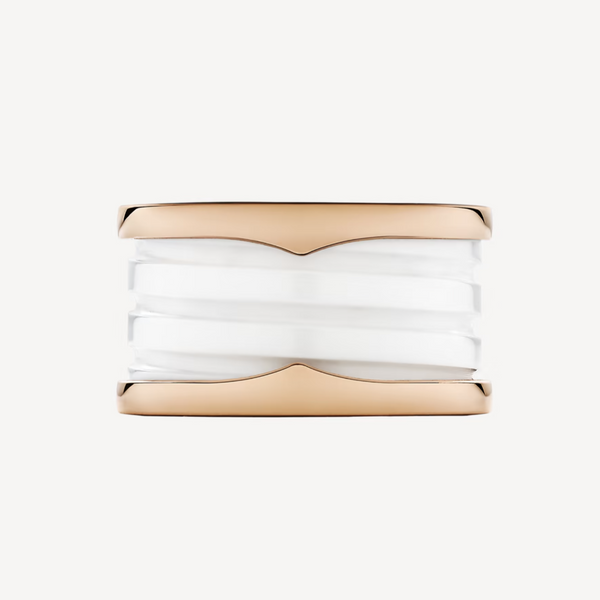 ZERO 1 ANELLO IN ORO ROSA CON QUATTRO ANELLI E SPIRALE IN CERAMICA BIANCA