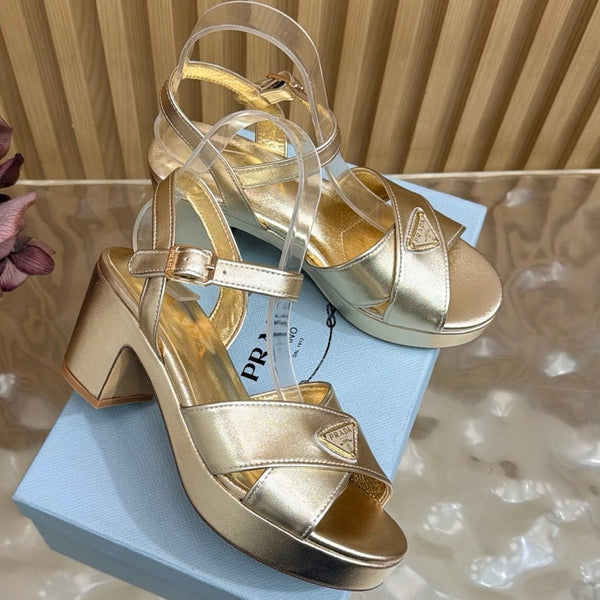 Prad 2026 Round-Toe Platform Sandals 75mm Cowhide 151253