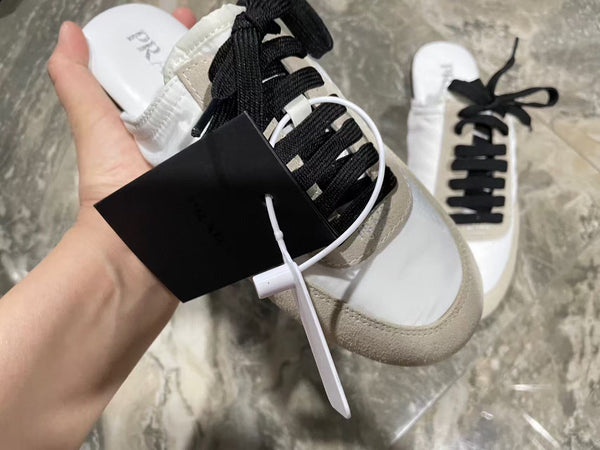PRA 26S Mule Sneaker Blanc Gris Daim Toile