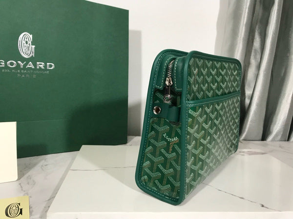 Borsa da toilette Goyard Jouvence in tessuto PVC verde con pelle di mucca