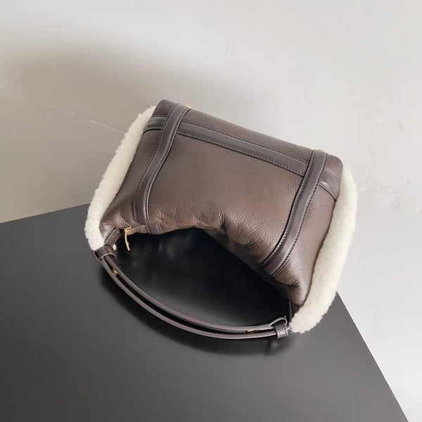 BV Wallace Mini Bag Brown White Lamb Fur Leather