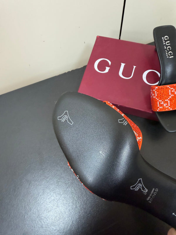 GG 26s Mule Sandals Crystal Orange Satin