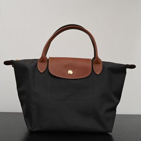 Longchamp Small Le Pliage Tote Bag Brown Black Polyamide Leather