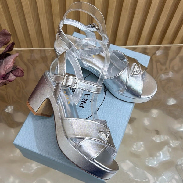Prad 2026 Round-Toe Platform Sandals 75mm Cowhide 151253