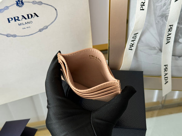 Porta carte Pra Gold Logo-Stamp in pelle Saffiano beige