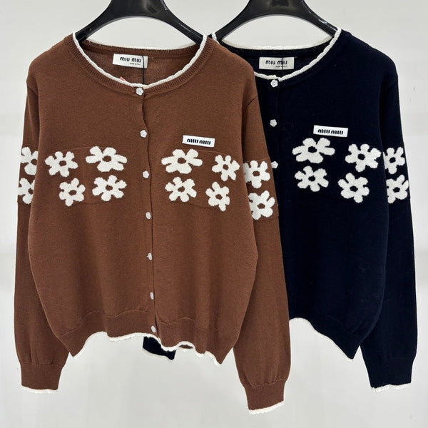 Miu 2026 Crew-Neck Embroidered Cardigan Wool 431814