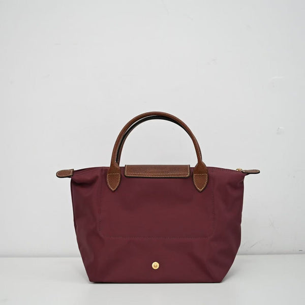Longchamp Small Le Pliage Tote Bag Brown Burgundy Polyamide Leather