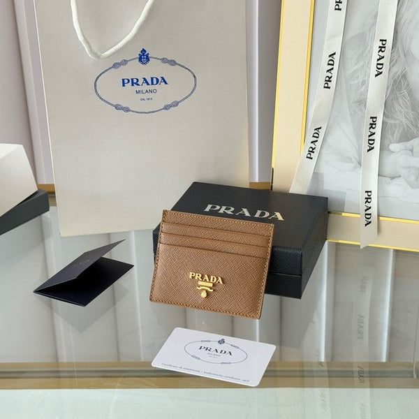 Porta carte Pra Gold Logo-Stamp in pelle Saffiano marrone