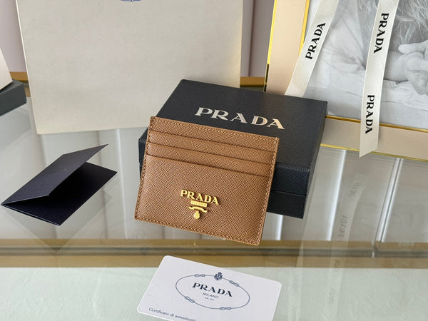 Porta carte Pra Gold Logo-Stamp in pelle Saffiano marrone