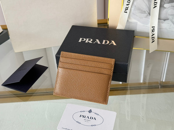 Porta carte Pra Gold Logo-Stamp in pelle Saffiano marrone